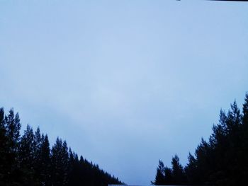 Low angle view of silhouette trees against clear blue sky