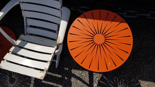 High angle view of orange wheel