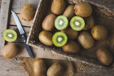 High angle view of fruits in container on table