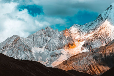 Panoramic view of snowcapped mountains against sky