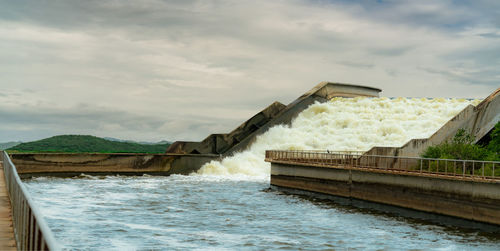 Drainage canal water bridge. water management. power of water. concrete bridge structure. 