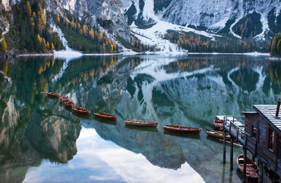Scenic view of lake by mountains
