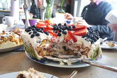 Close-up of cake in plate on table