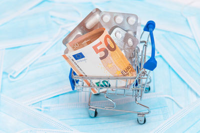 Close-up of shopping cart on table