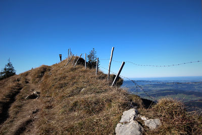 Scenic view of landscape against clear blue sky