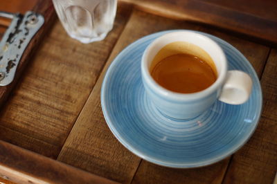 High angle view of coffee on table