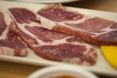 Close-up of raw meat slices