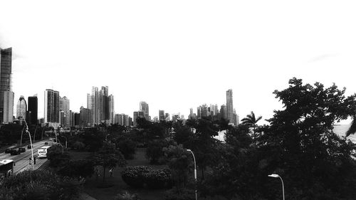 View of cityscape against clear sky