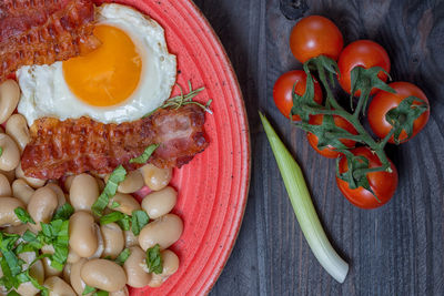 High angle view of breakfast on table