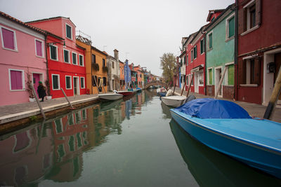 Boats moored in canal