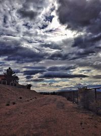 Scenic view of beach against cloudy sky