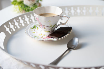 Tea cup on table