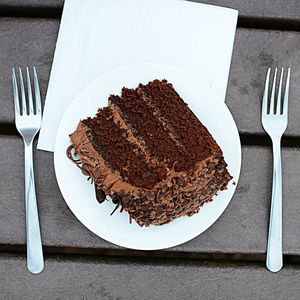 Directly above shot of cake in plate on table