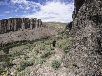 High angle view of man walking on land