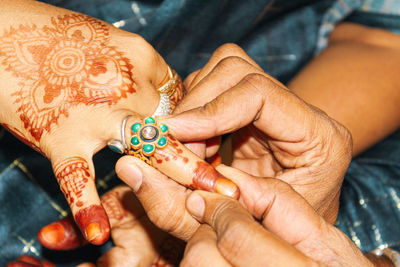 Midsection of woman with hands