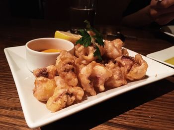 Close-up of served food in plate