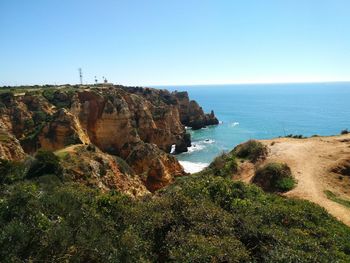 Scenic view of sea against clear sky