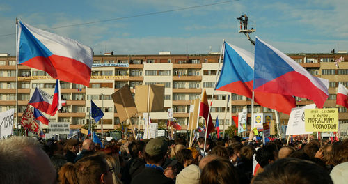 Group of people against the sky