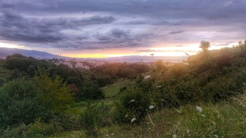 Scenic view of landscape against cloudy sky