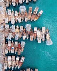 High angle view of boats in sea