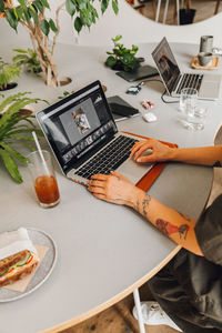 High angle view of laptop on table