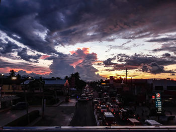 Dramatic sky over city during sunset