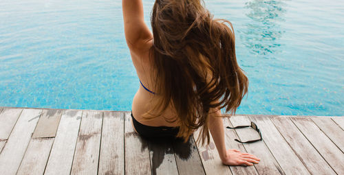 High angle view of woman in swimming pool