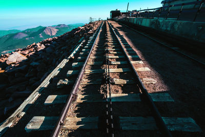 High angle view of railroad tracks against sky
