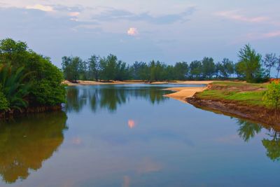 Scenic view of lake against sky