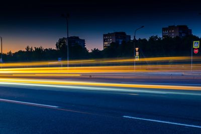 Light trails on road at night