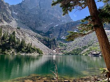 Scenic view of lake by mountains