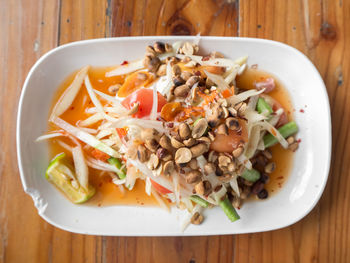 Close-up of salad in bowl on table