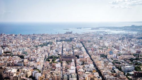 High angle view of cityscape against sky