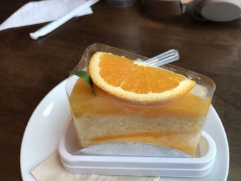 High angle view of bread in plate on table