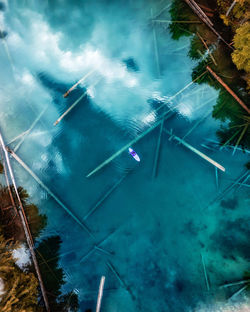 High angle view of swimming pool by sea