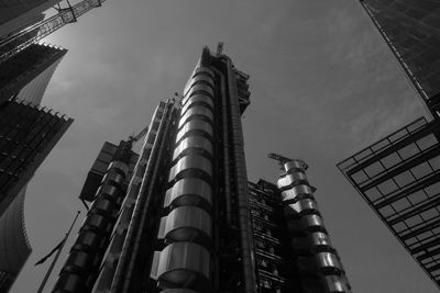 Low angle view of modern buildings against sky in city