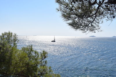 Scenic view of sea against clear sky