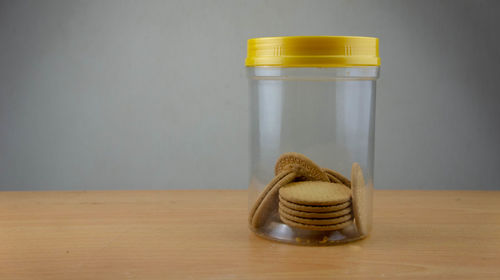 Close-up of drink in jar on table