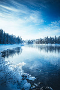 Scenic view of lake against sky during winter