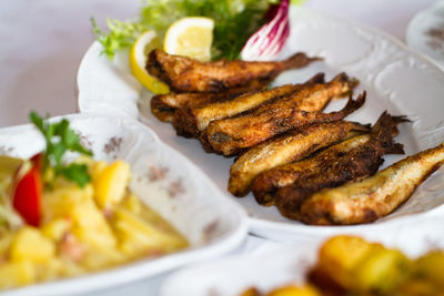 Close-up of meal served in plate on table