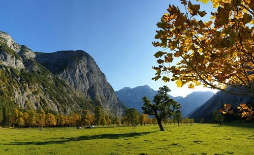 Scenic view of mountains against clear sky