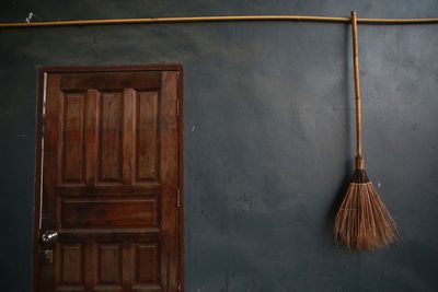 Closed wooden door of house