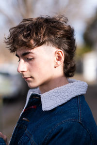 Teenager boy showing hairstyle