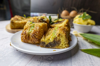 Close-up of food in plate on table
