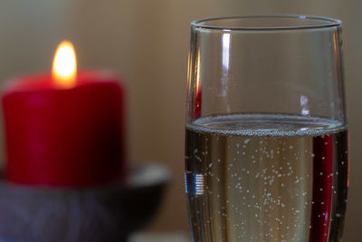 Close-up of beer glass on table