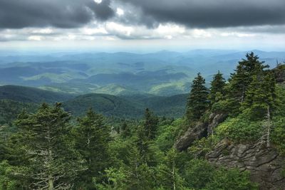Scenic view of blue ridge mountains against cloudy sky