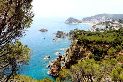 High angle view of mountains and sea