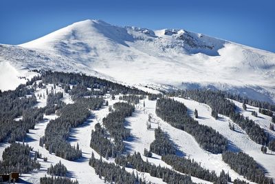 Aerial view of snowcapped mountains against sky