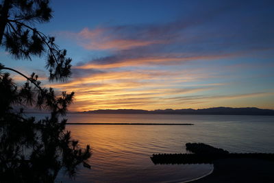 Scenic view of calm lake against sky during sunset