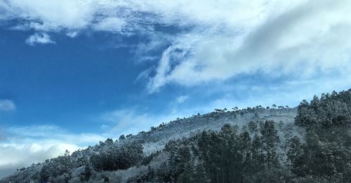 Low angle view of mountain against cloudy sky